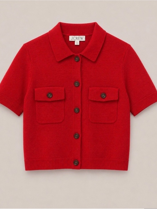 J. Crew Tops - J. Crew Red Short-Sleeve Button-Front Knit Shirt